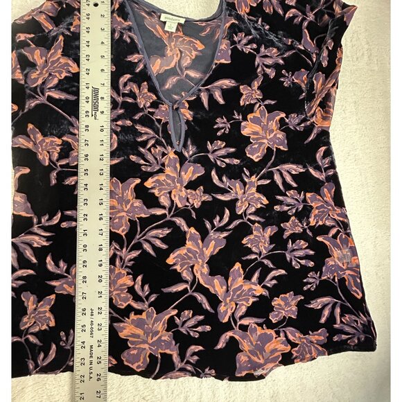Sundance Women’s Floral Velvet Blouse Large Silk Blend Black Purple Keyhole Boho - Picture 7 of 8
